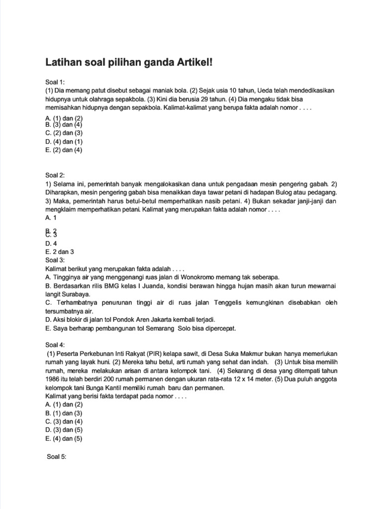 PDF Latihan Soal Pilihan Ganda Artikel - Compress | PDF