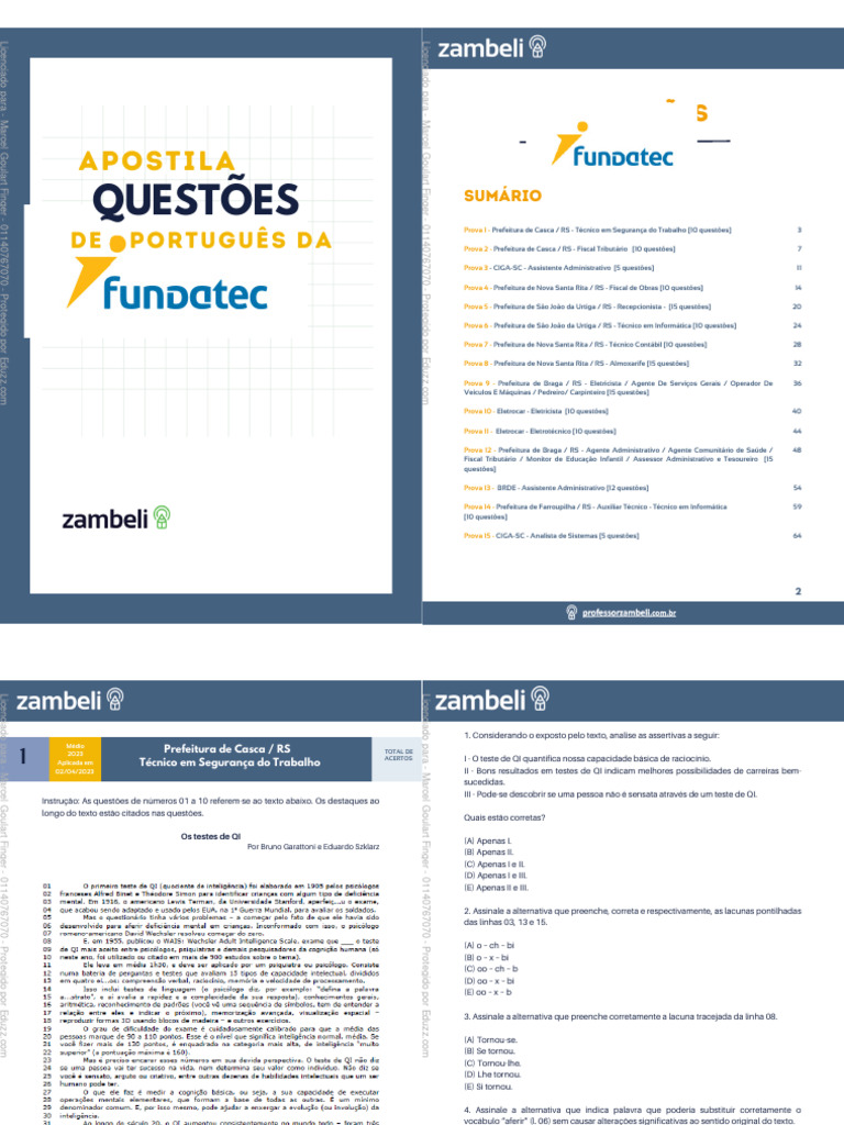 Apostila de Questões Fundatec 2023 | PDF | Assunto (gramática ...