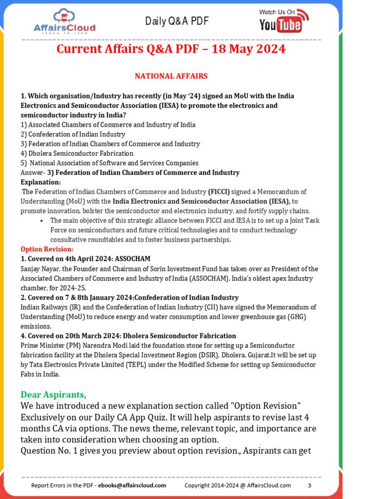 Current Affairs Q&A PDF May 18 2024 by Affairscloud New 1 | PDF