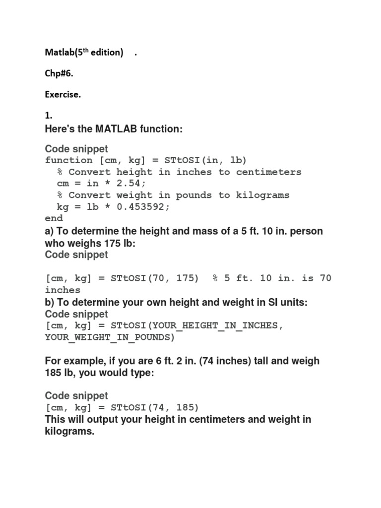 MATLAB Functions for Unit Conversions and Calculations | PDF ...