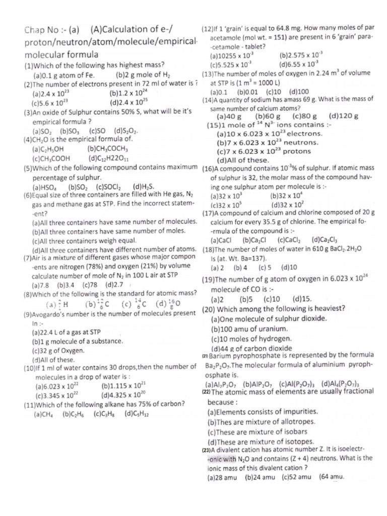 Mole Calculations and Concepts | PDF | Mass Concentration (Chemistry ...
