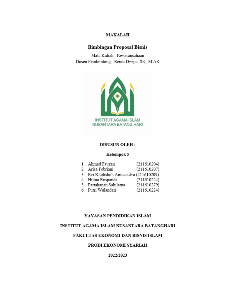 Bimbingan Penyusunan Proposal Usaha | PDF | Karier & Perkembangan | Bisnis