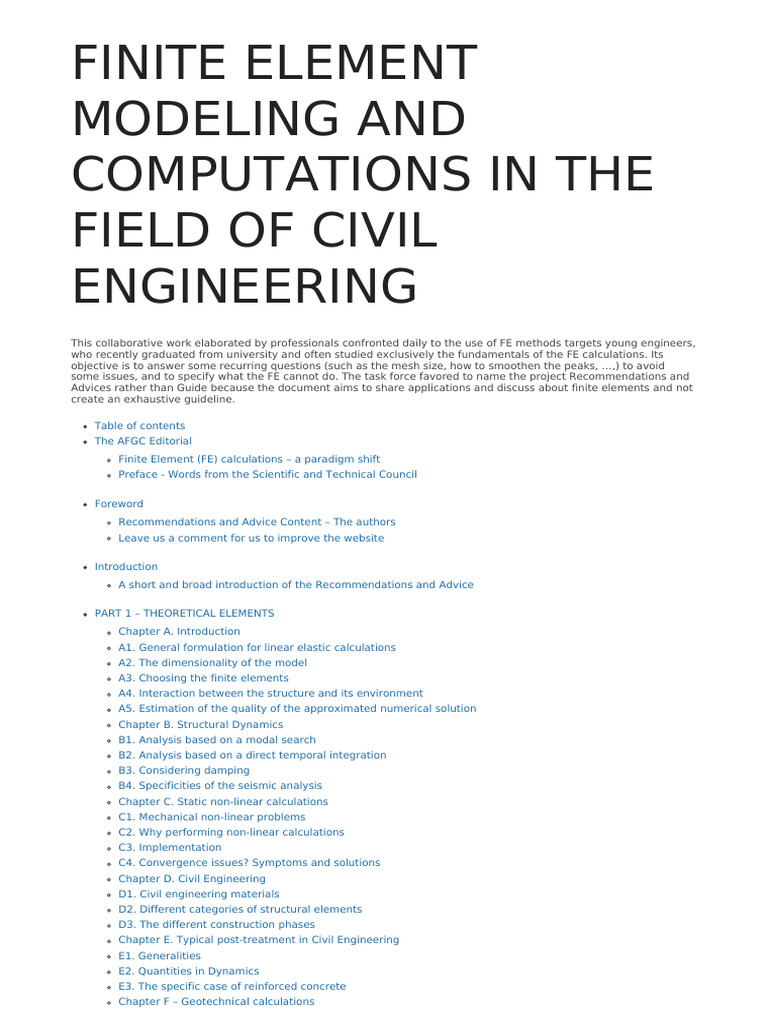 Finite Element Modeling and Computations in The Field of Civil ...