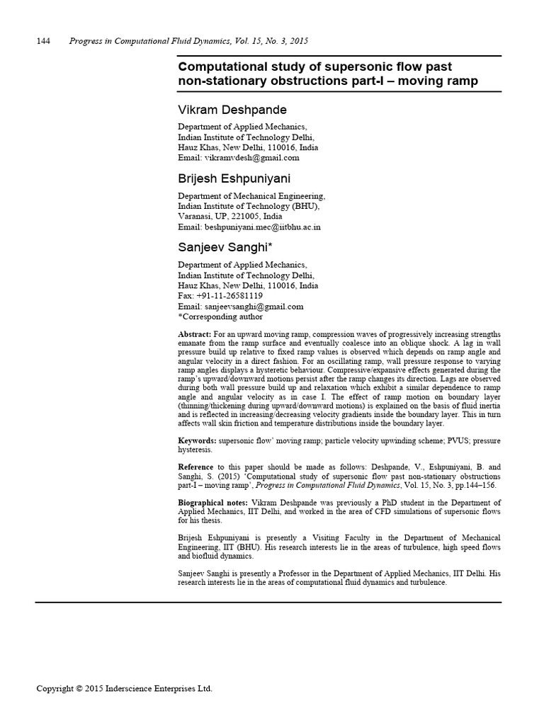 Computational Study of Supersonic Flow Past Non-Stationary Obstructions ...