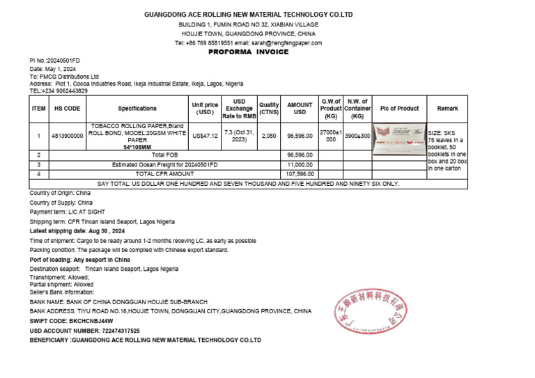 PI- 20240501FD 1 40FCL 54 108 75 REV5 final | PDF | Cargo | Port