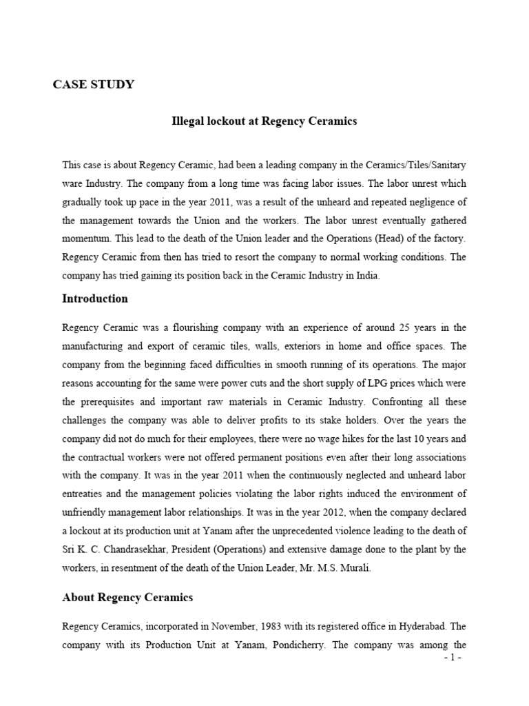 Illegal-lockout-at-Regency-Ceramics-case Study - Students | PDF ...