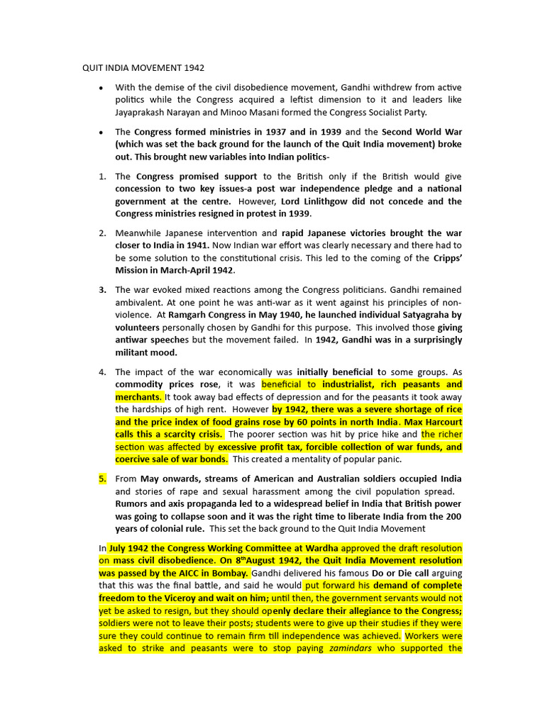 Overview of the Quit India Movement | PDF | Mahatma Gandhi | British Raj
