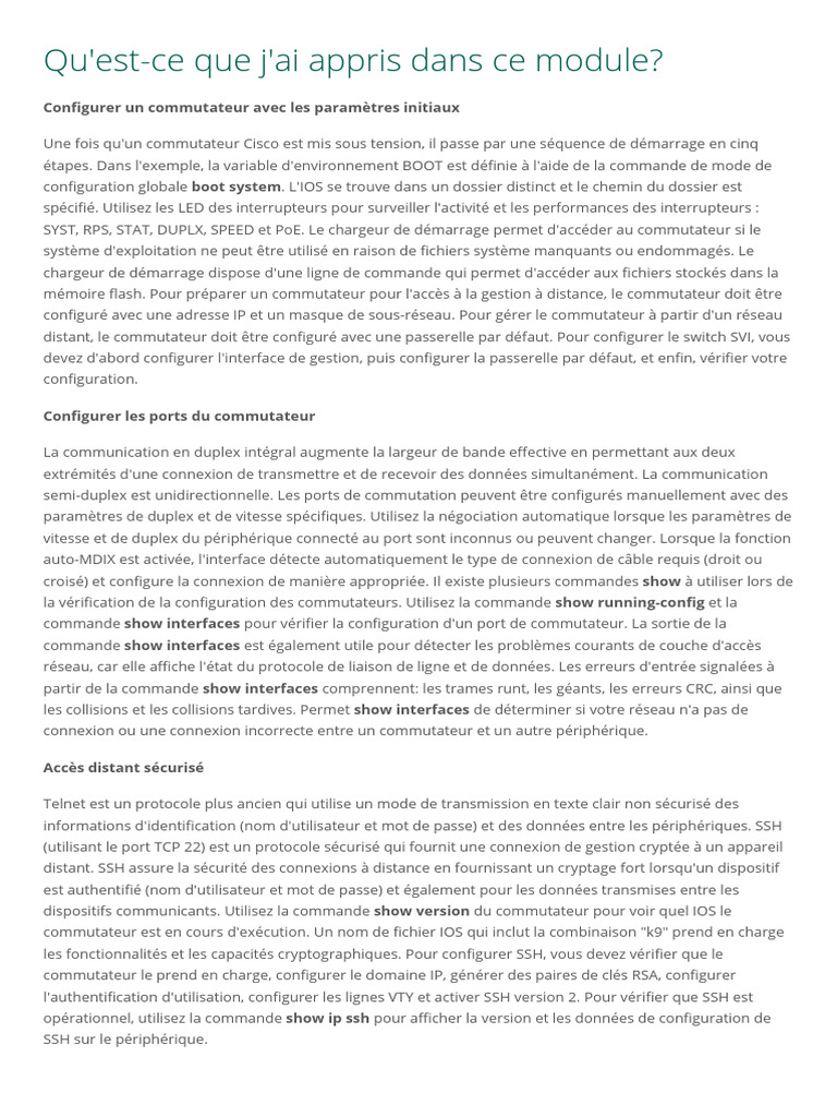 Configuration et gestion des commutateurs Cisco | PDF | I Pv6 | Adresse IP