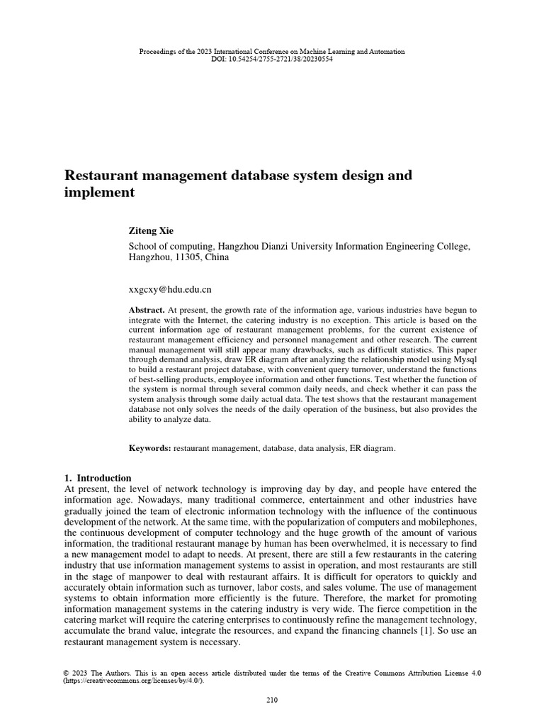 Restaurant Management Database Design | PDF | Databases | Data Management