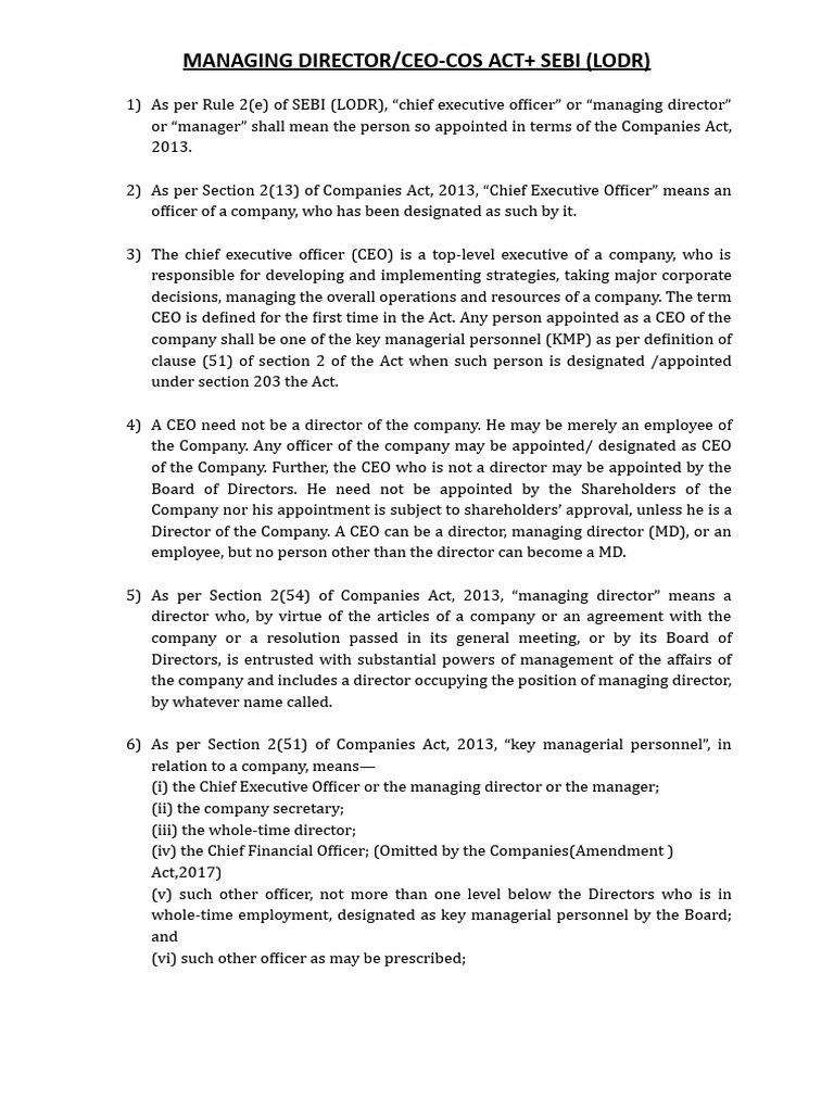 Section 196 of Companies Act | PDF | Board Of Directors | Chief ...