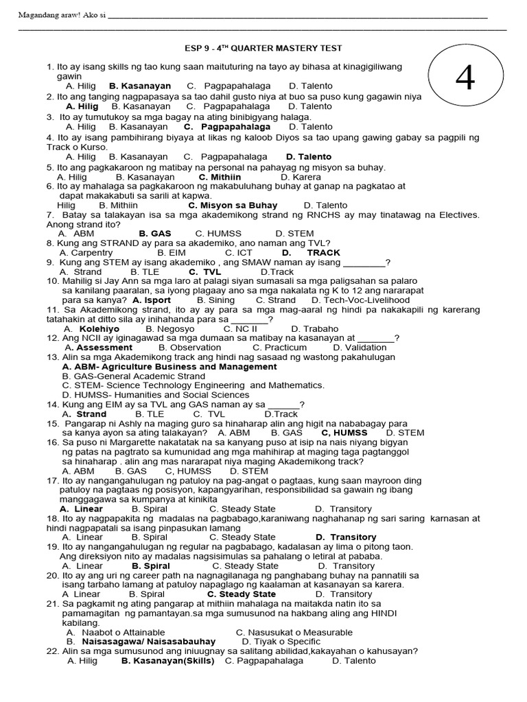 Mastery Test 4th - 112446 | PDF