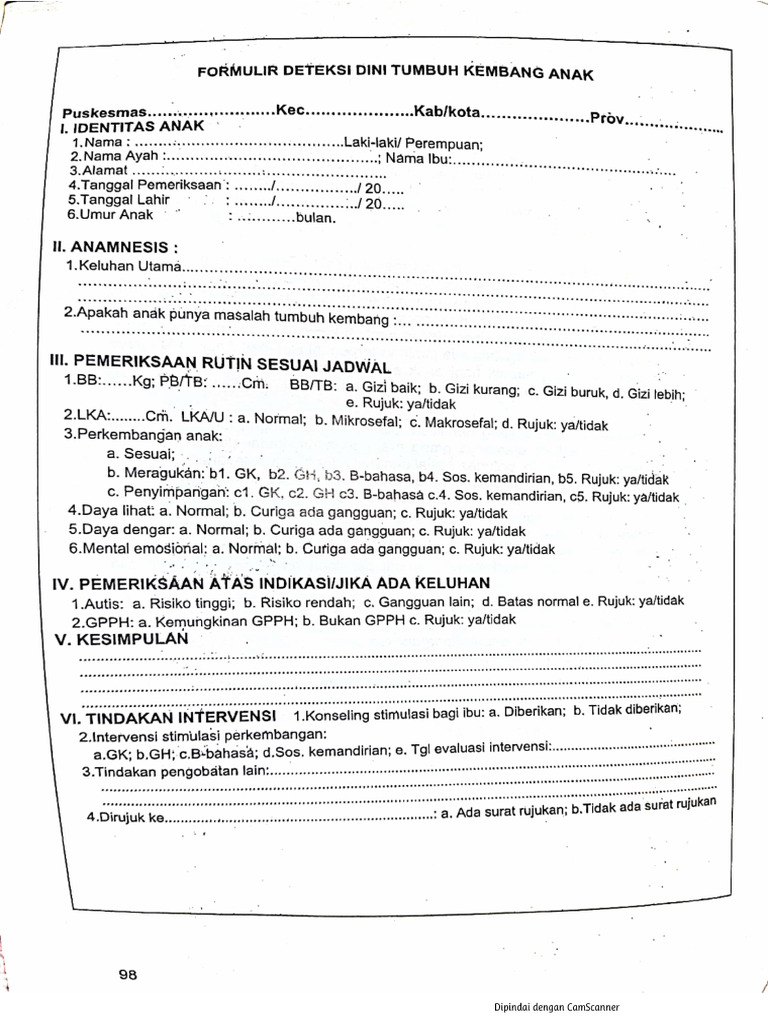 Format Deteksi Dini Tumbuh Kembang Anak Pdf