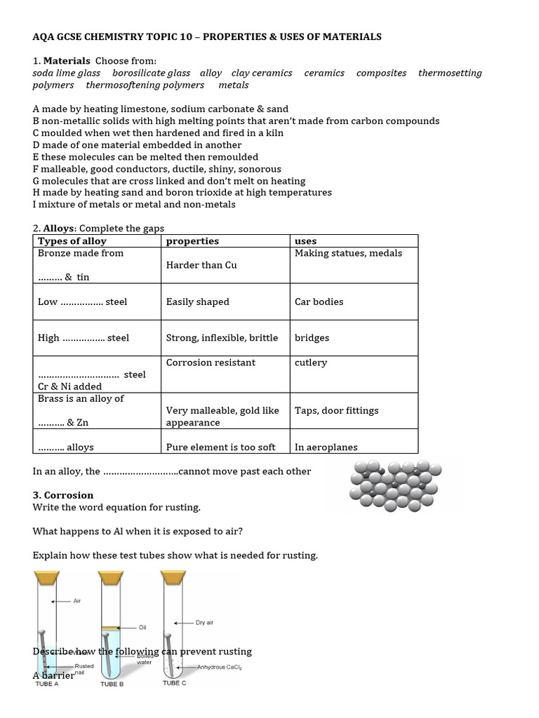 Aqa Gcse Chemistry Topic 10 Properties Pdf Fertilizer Alloy