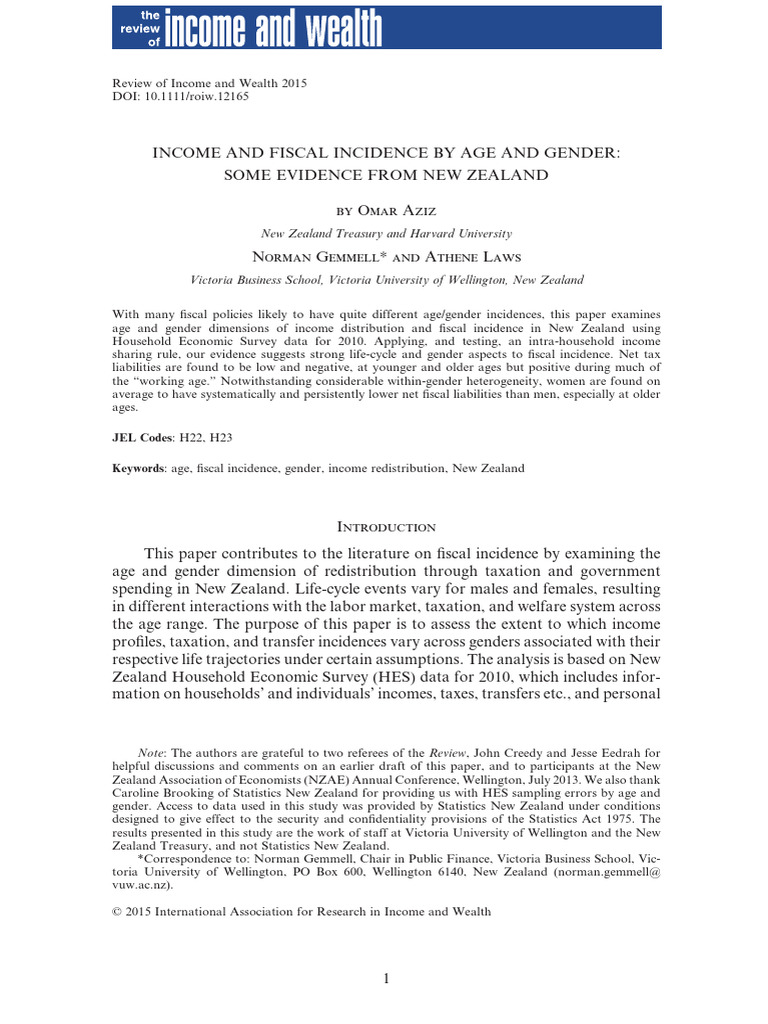 Income and Fiscal Incidence by Age and Gender Some Evidence From New ...