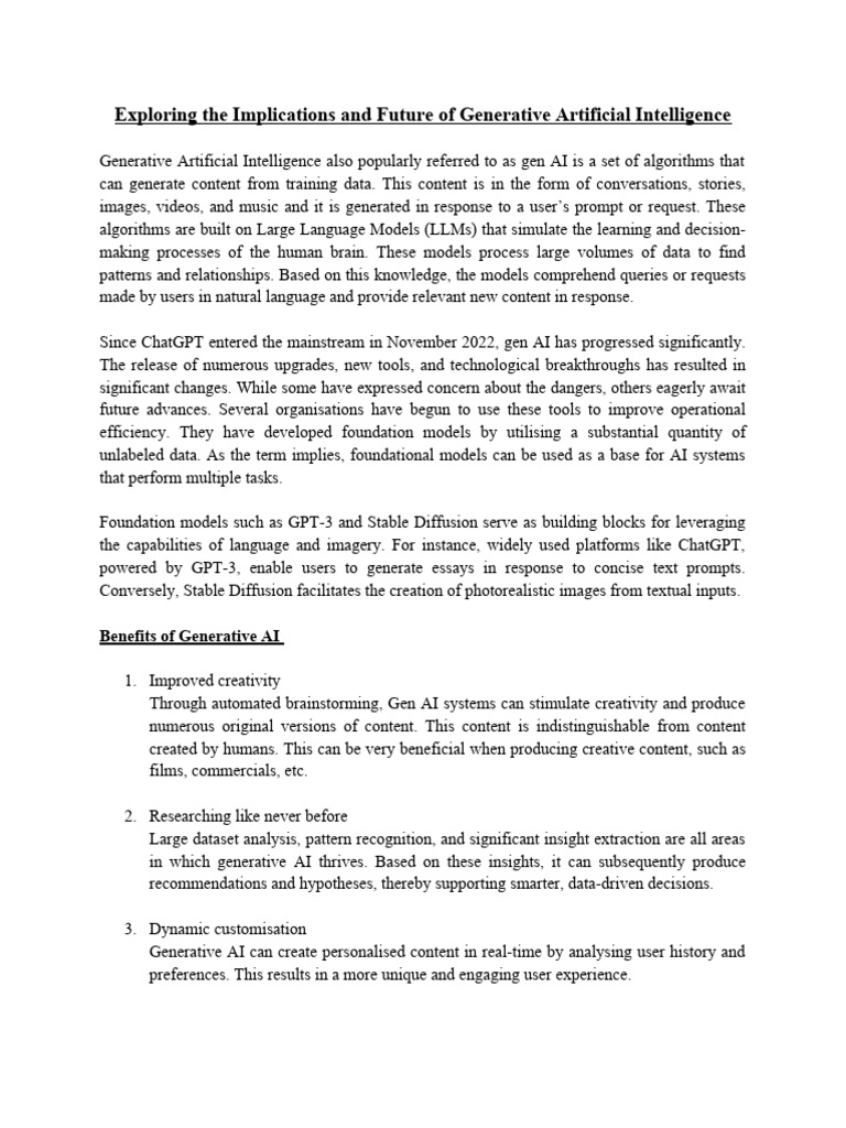 Future of Generative AI: Impacts & Challenges | PDF | Artificial ...