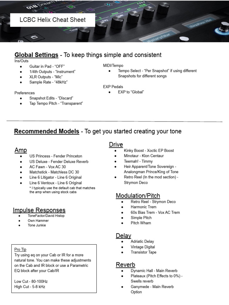 Helix Patch Settings Guide | PDF | Sound Technology | Music Technology