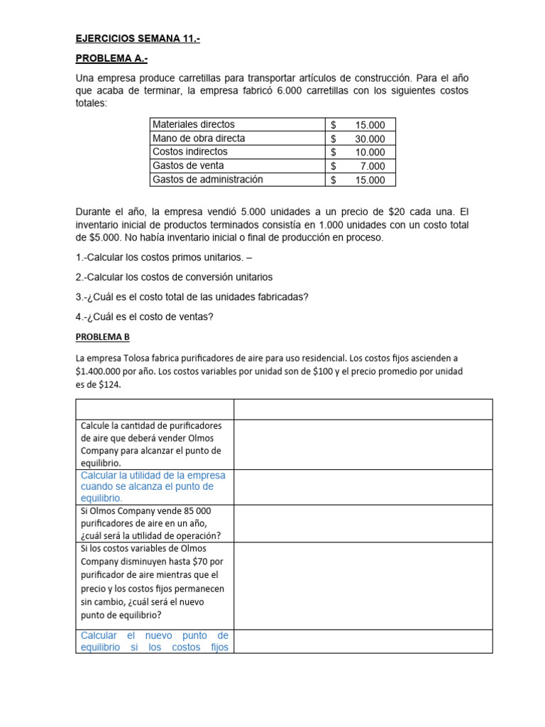 Ejercicios de Costos y Punto de Equilibrio | PDF | Presupuesto | Economias