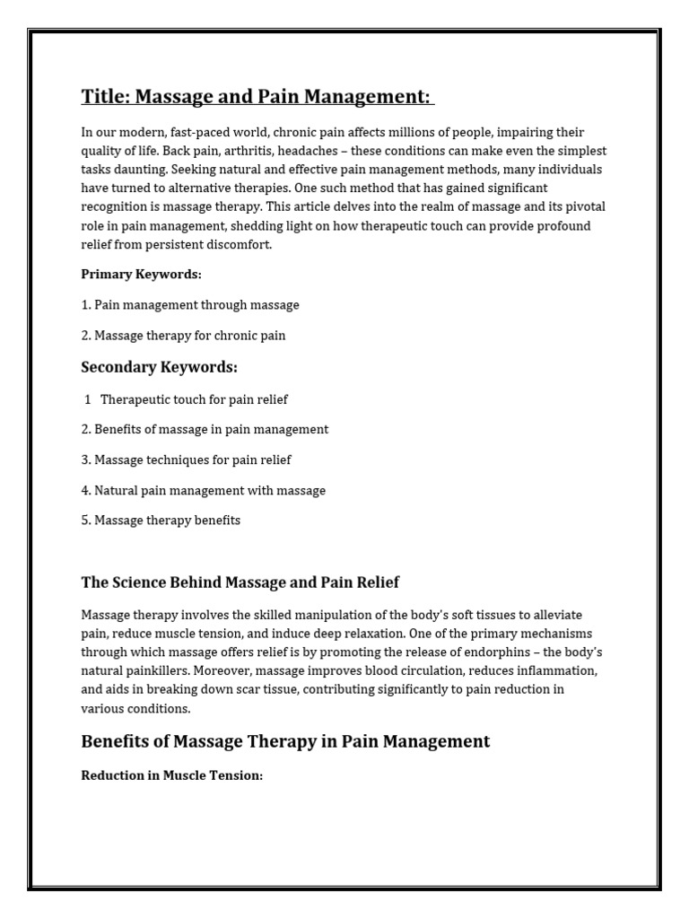 Massage Techniques For Pain | PDF | Massage | Pain Management