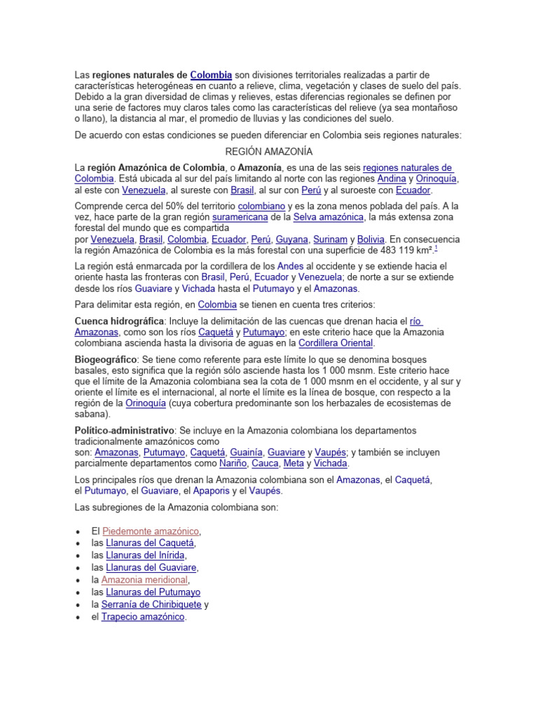 Regiones Naturales de Colombia: Amazonía y Andina | PDF | Ciencias de ...