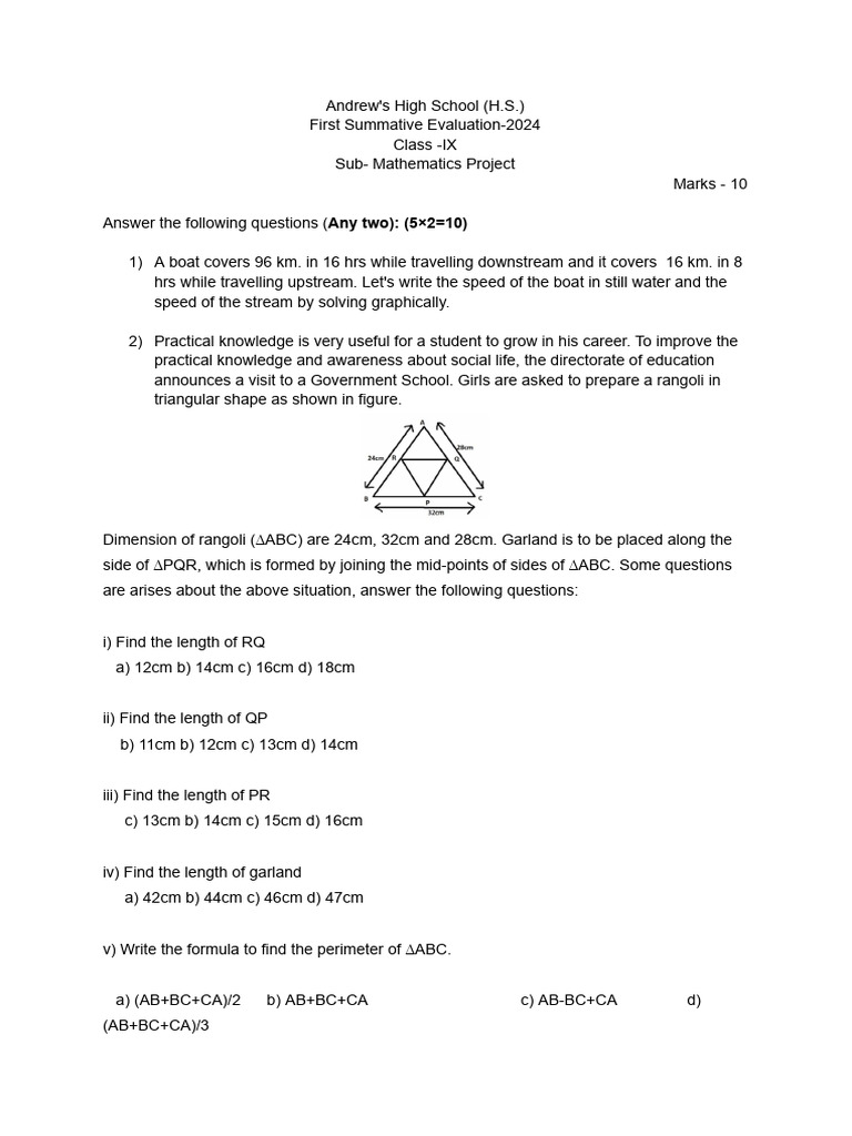 Class IX Mathematics Project Evaluation | PDF