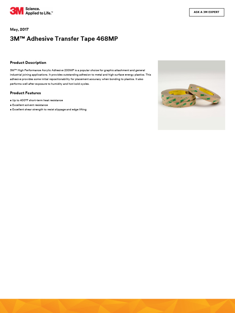 3M Adhesive Transfer Tape 468MP | Download Free PDF | Adhesive | Lamination