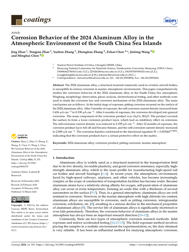 Corrosion Behavior of The 2024 Aluminum Alloy in T | PDF | Corrosion ...