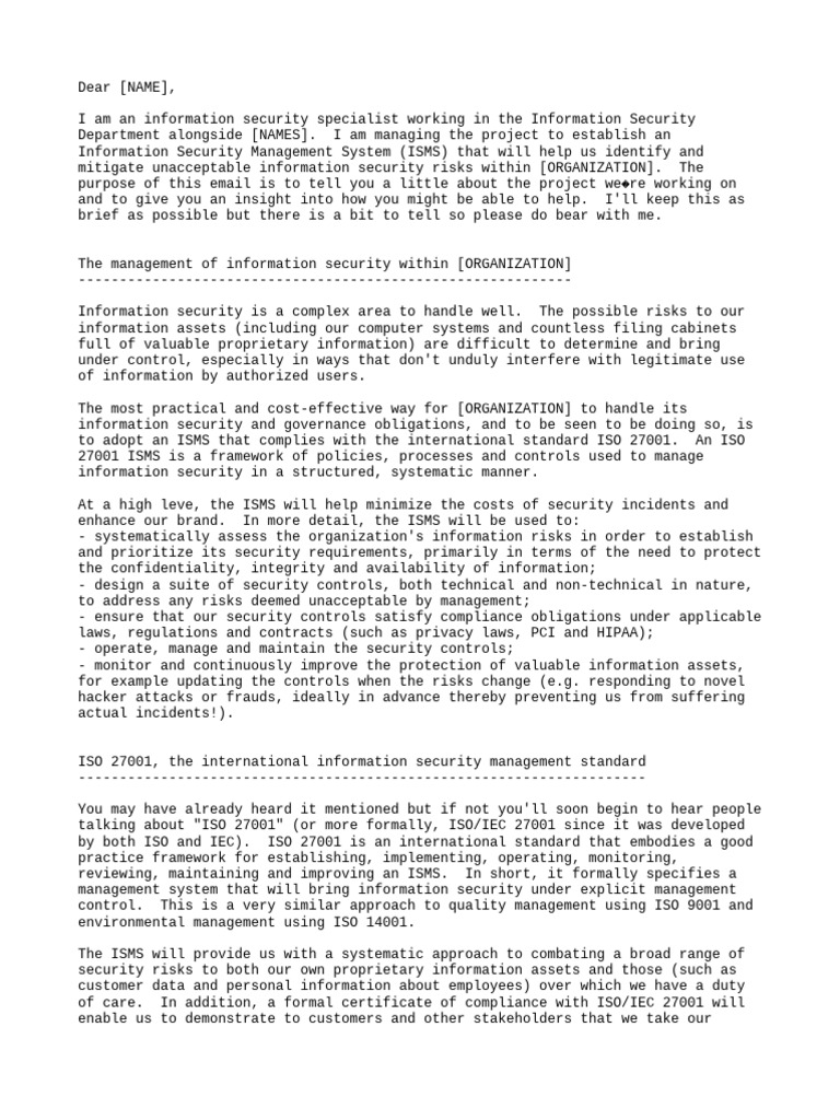 Implementing ISO 27001 ISMS Project | PDF | Information Security | Business