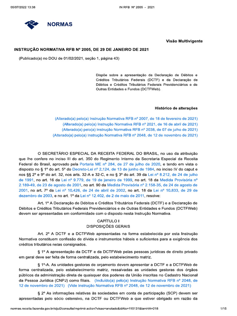 IN RFB Nº 2005 - 2021 | PDF