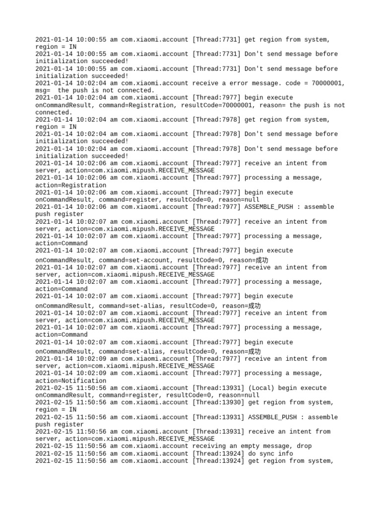 Xiaomi Account Push Message Logs | PDF | Thread (Computing) | Server ...