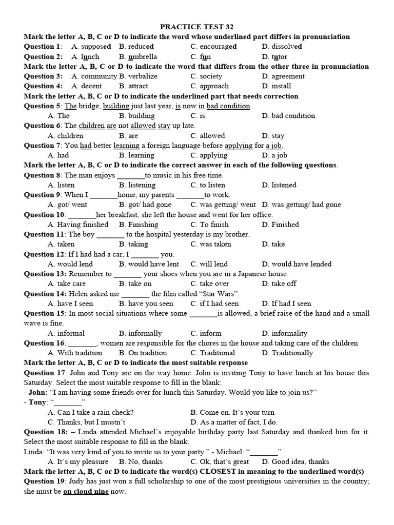 English Pronunciation Practice Test 32 | PDF | Language Arts ...