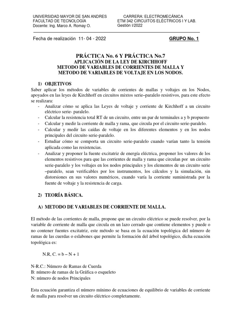 04 Lab. No.6 y 7, Grupo 1 (11-04-2022) | PDF | Red eléctrica | voltaje