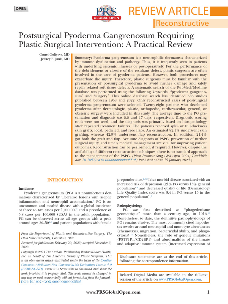 Postsurgical Pyoderma Gangrenosum Requiring Plastic Surgical ...