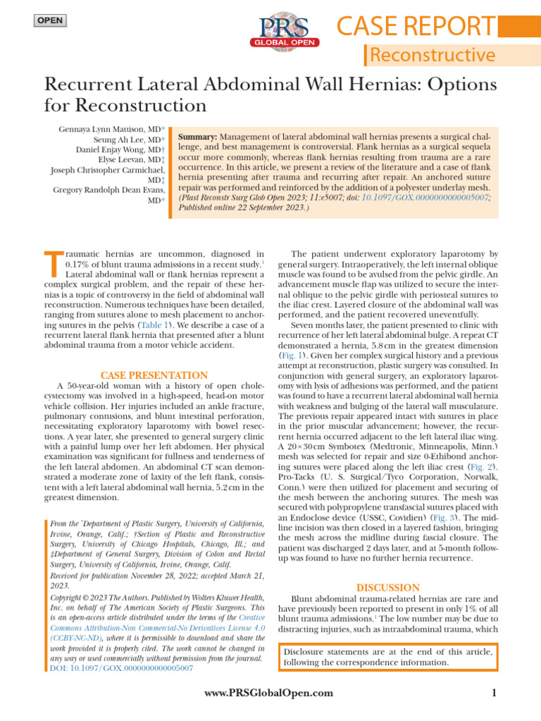 Recurrent Lateral Abdominal Wall Hernias - Options For Reconstruction ...