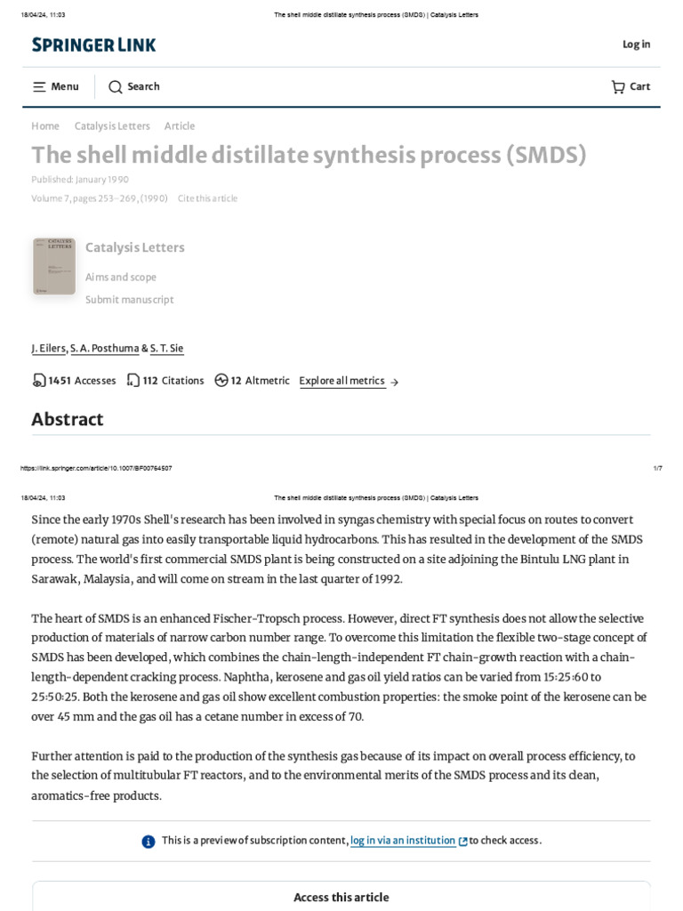 Shell Middle Distillate Synthesis Process | PDF | Process Engineering ...