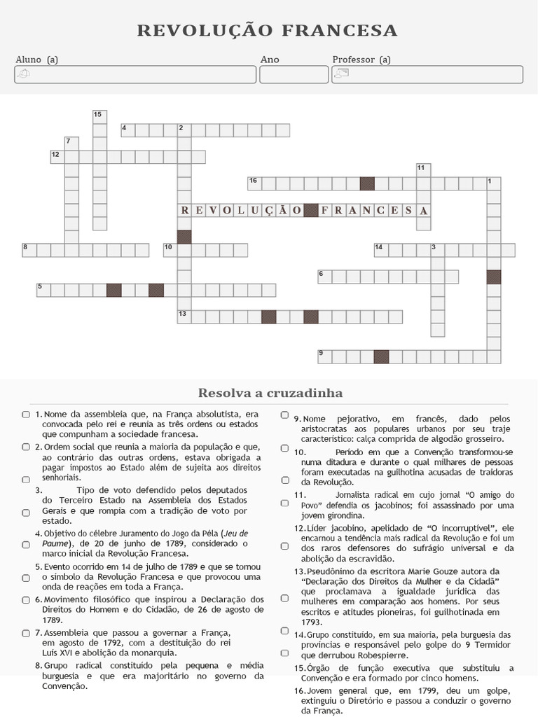 Cruzadinha Revolução Francesa | PDF | Revolução Francesa | França