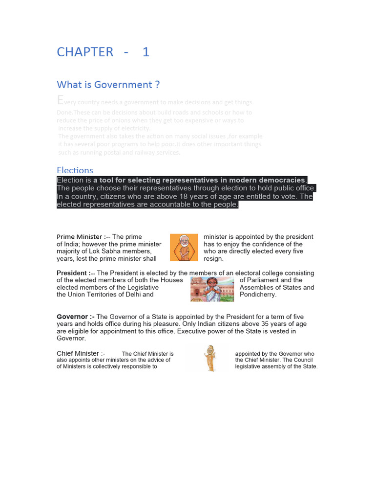 CHAPTER - 1 Government Class 6 Civics | PDF | Finance & Money ...