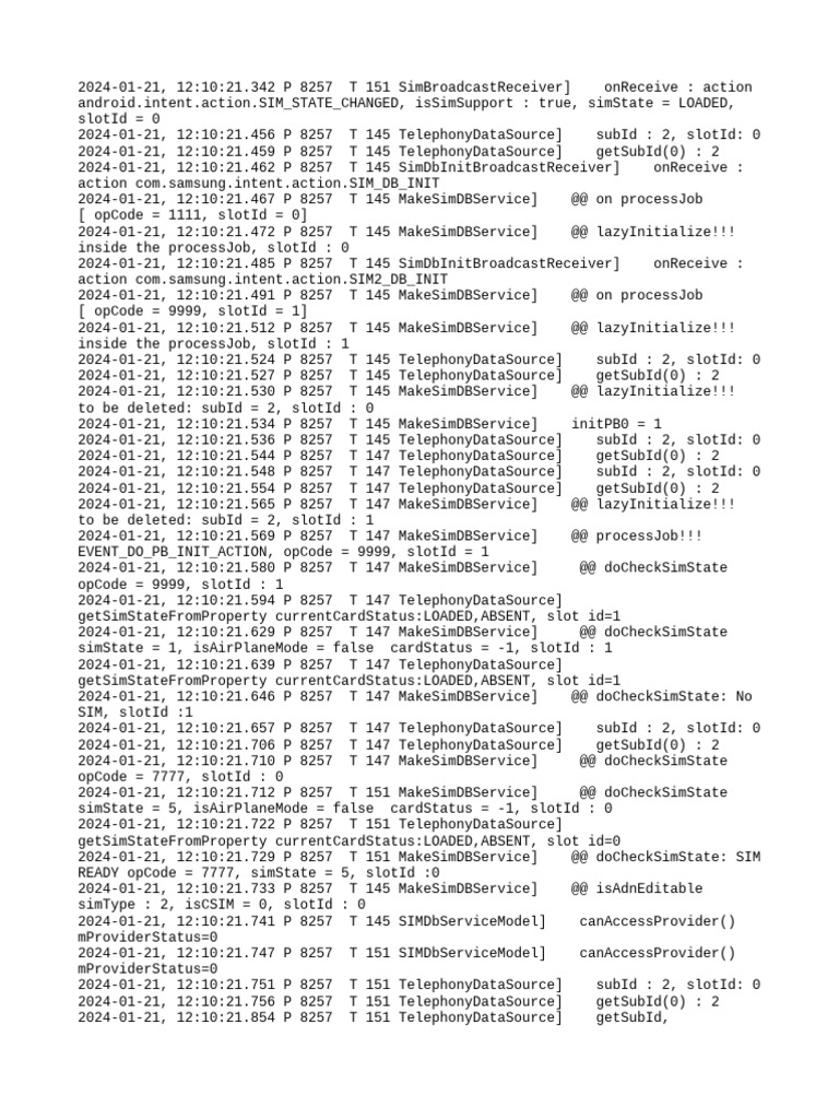 SIM State Change and Database Logs | PDF