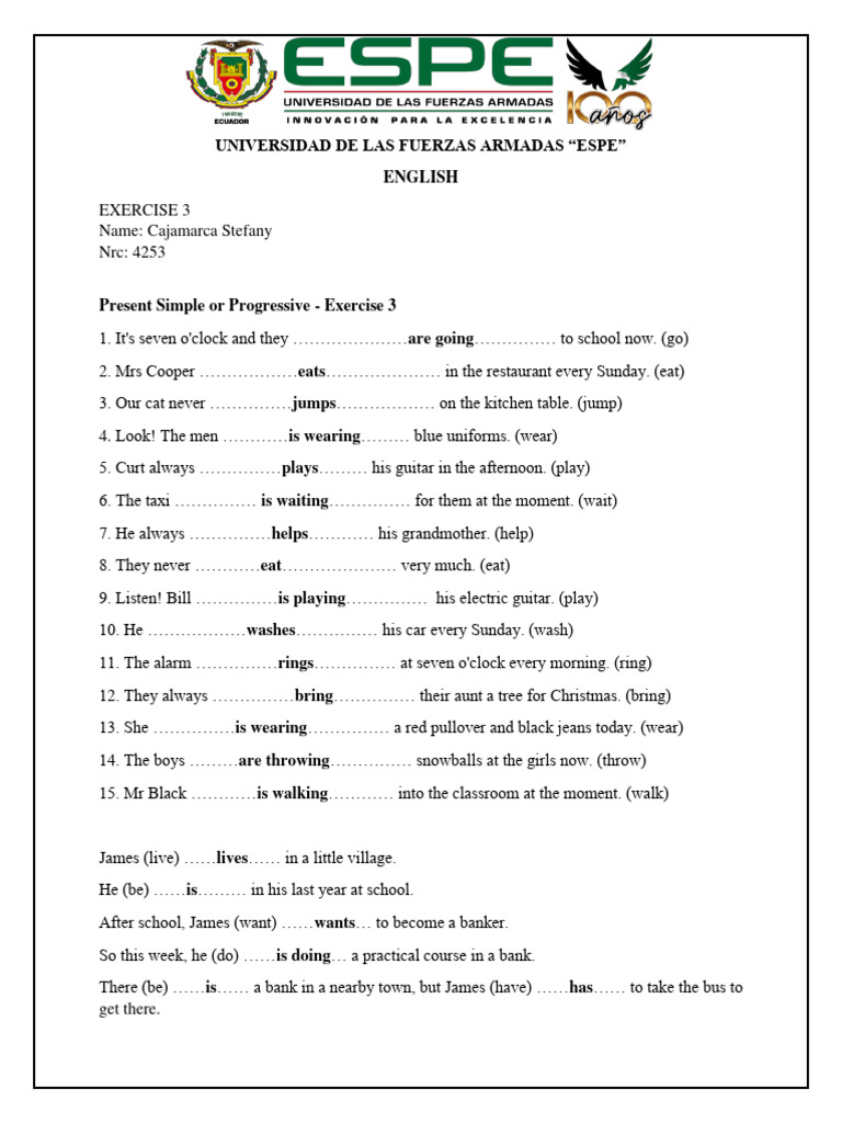 Present Simple vs Progressive Exercise | PDF | Art
