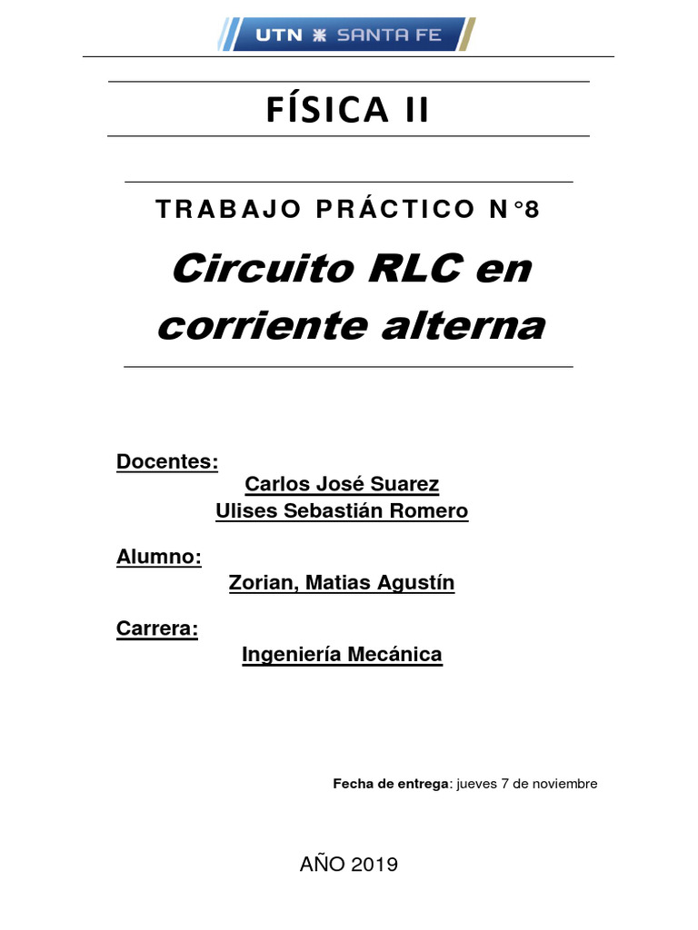 Circuito RLC en Corriente Alterna | PDF | Impedancia eléctrica | Inductor