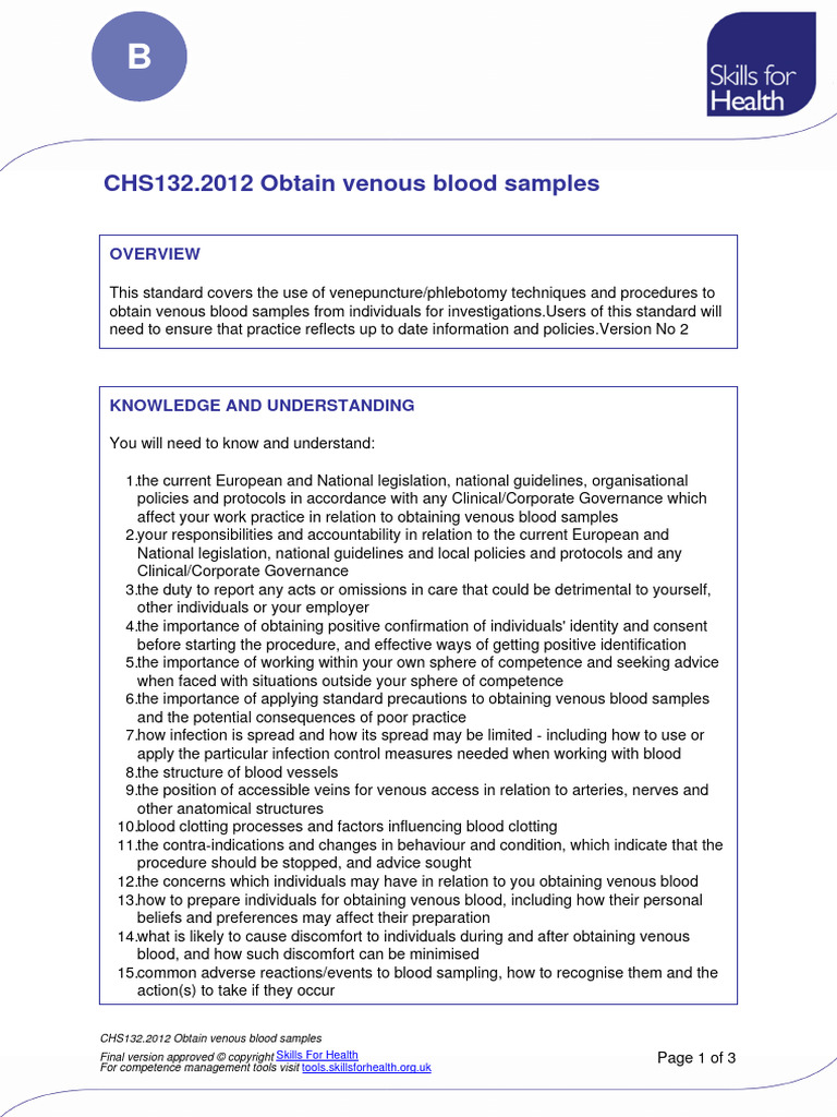 CHS132.2012 Obtain Venous Blood Samples | PDF | Vein | Thrombosis