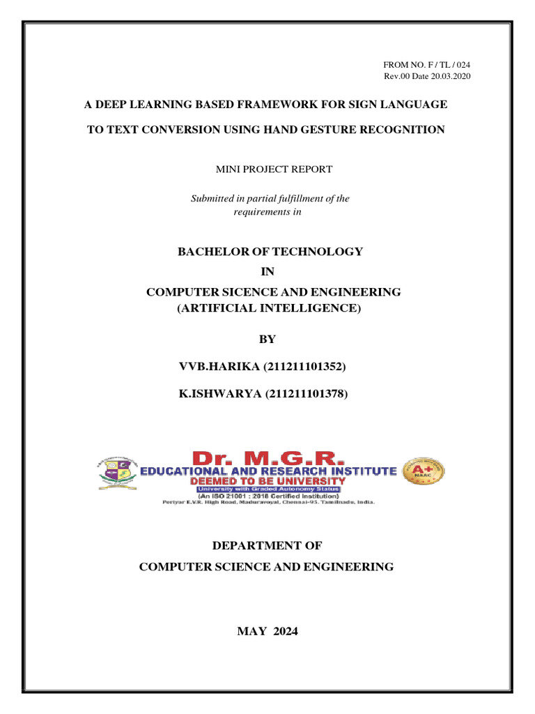 Sign Language to Text Conversion Report | PDF | Computers