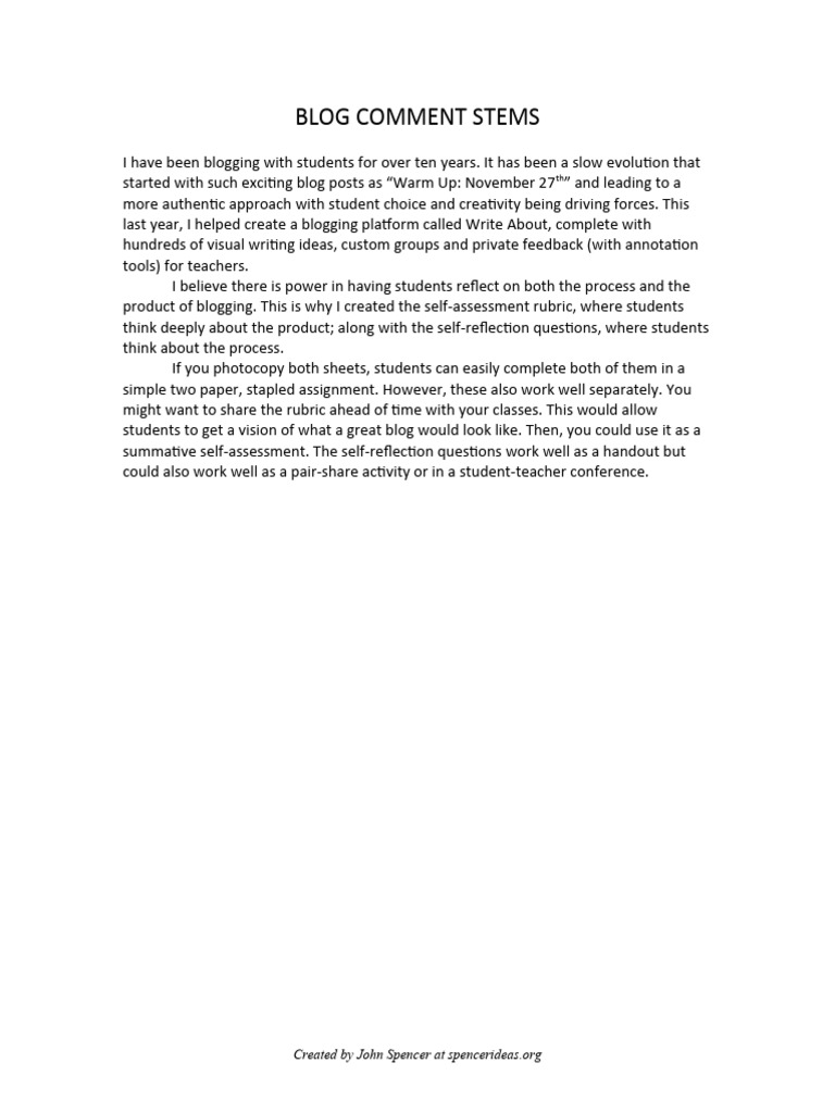 Student Blogging Self-Assessment Tools | PDF | Rubric (Academic ...