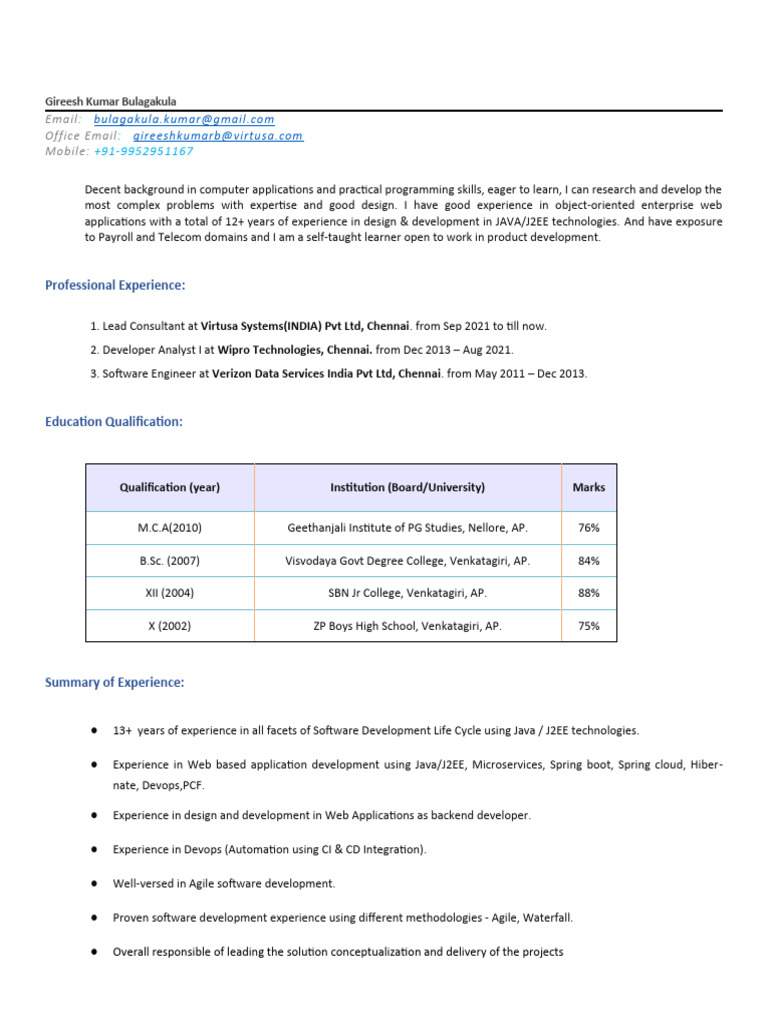 Java Developer with 12+ Years Experience | PDF | Unit Testing | Eclipse ...