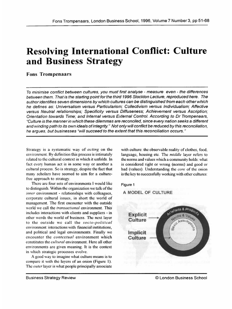 Culture's Role in International Conflict Resolution | PDF | Strategic ...