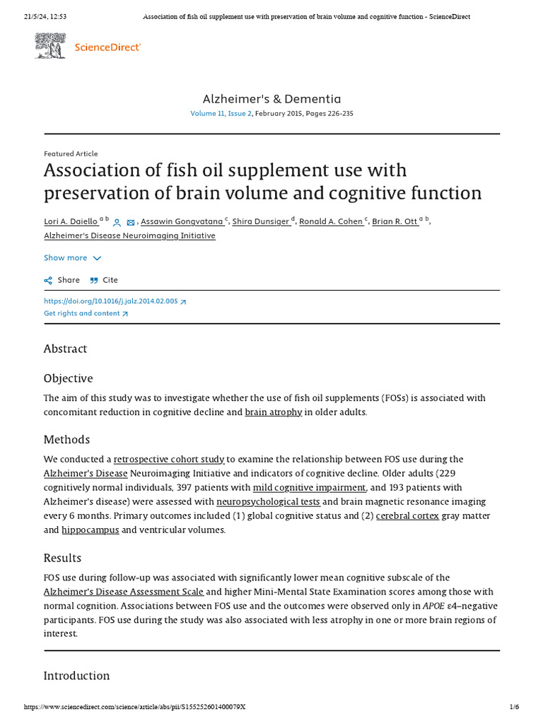 Fish Oil Supplements and Brain Health | PDF | Docosahexaenoic Acid ...
