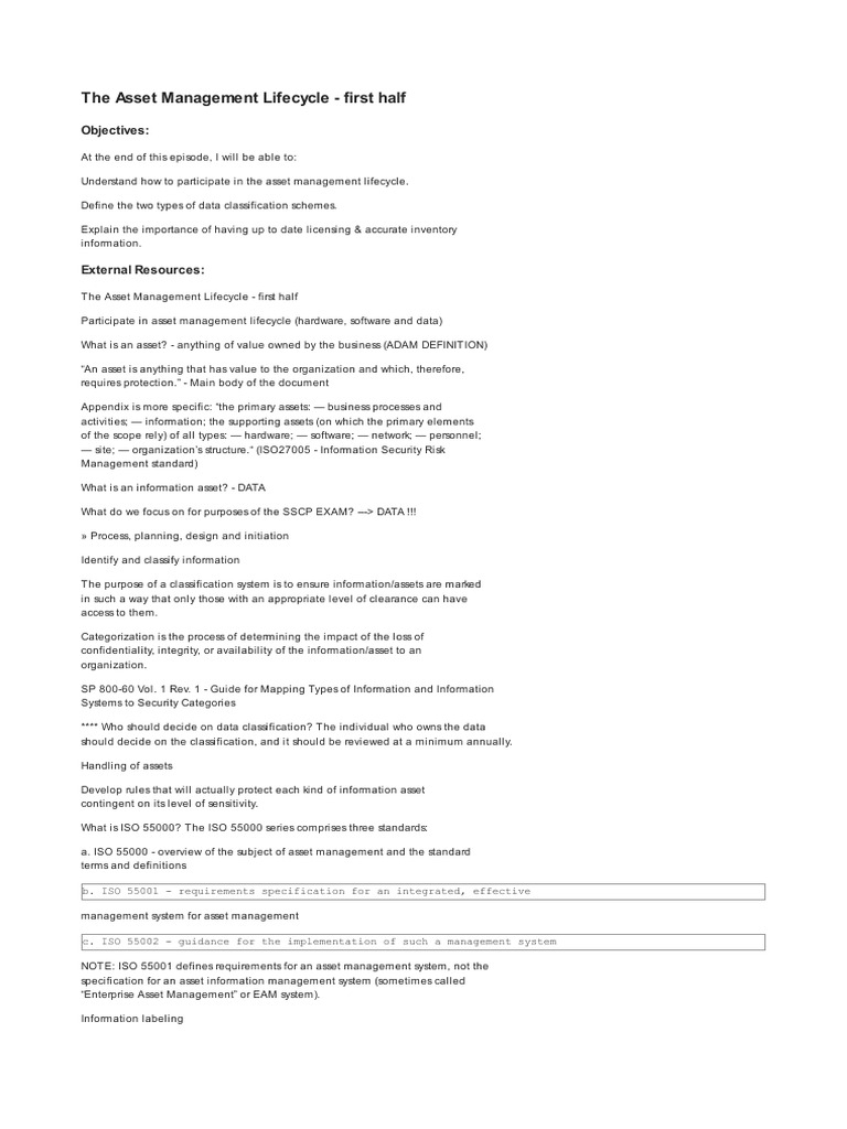 Isc2 SSCP 1 5 1 The Asset Management Lifecycle First Half 031422 | PDF ...