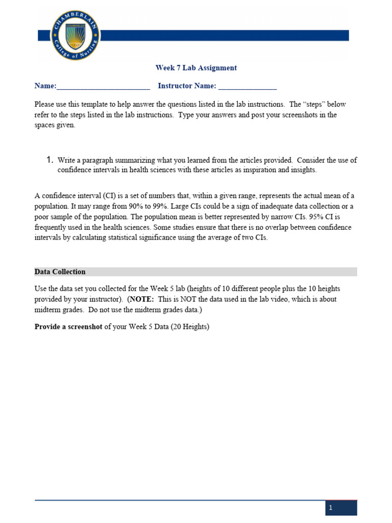 Week 7 Lab Official Student Template | PDF | Confidence Interval ...