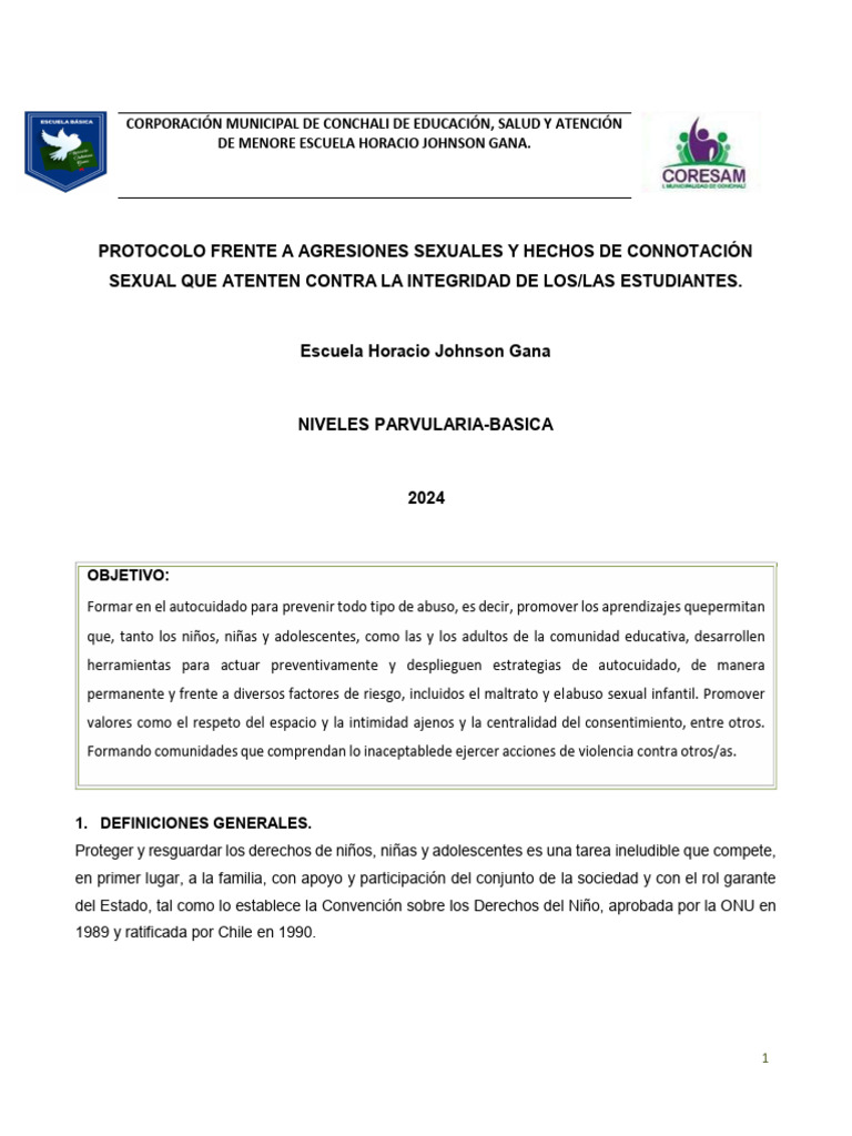 Protocolo de Autocuidado Escolar 2024 | PDF | Abuso sexual | Abuso infantil