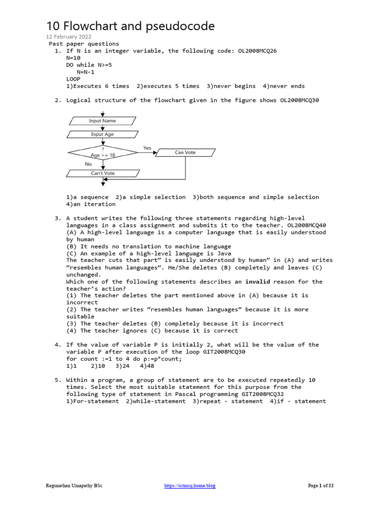 10 Flowchart and Pseudocode - 12feb2022 | PDF | Control Flow | Algorithms