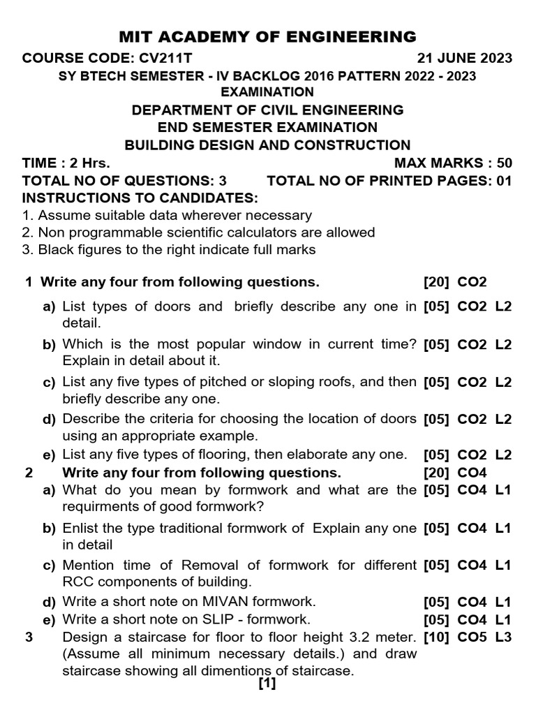 Building Design Exam CV211T Overview | PDF